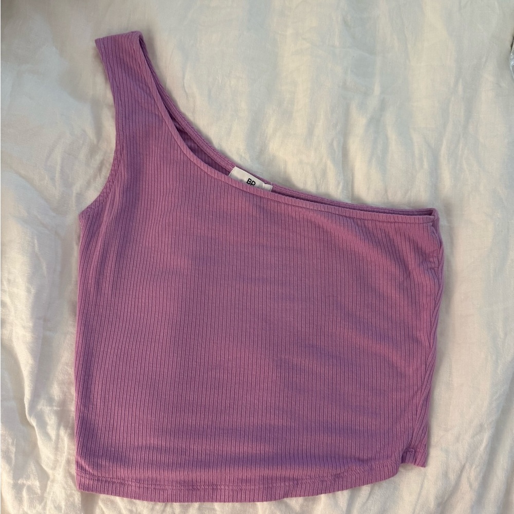 BP One-Shoulder Ribbed Purple Crop Top